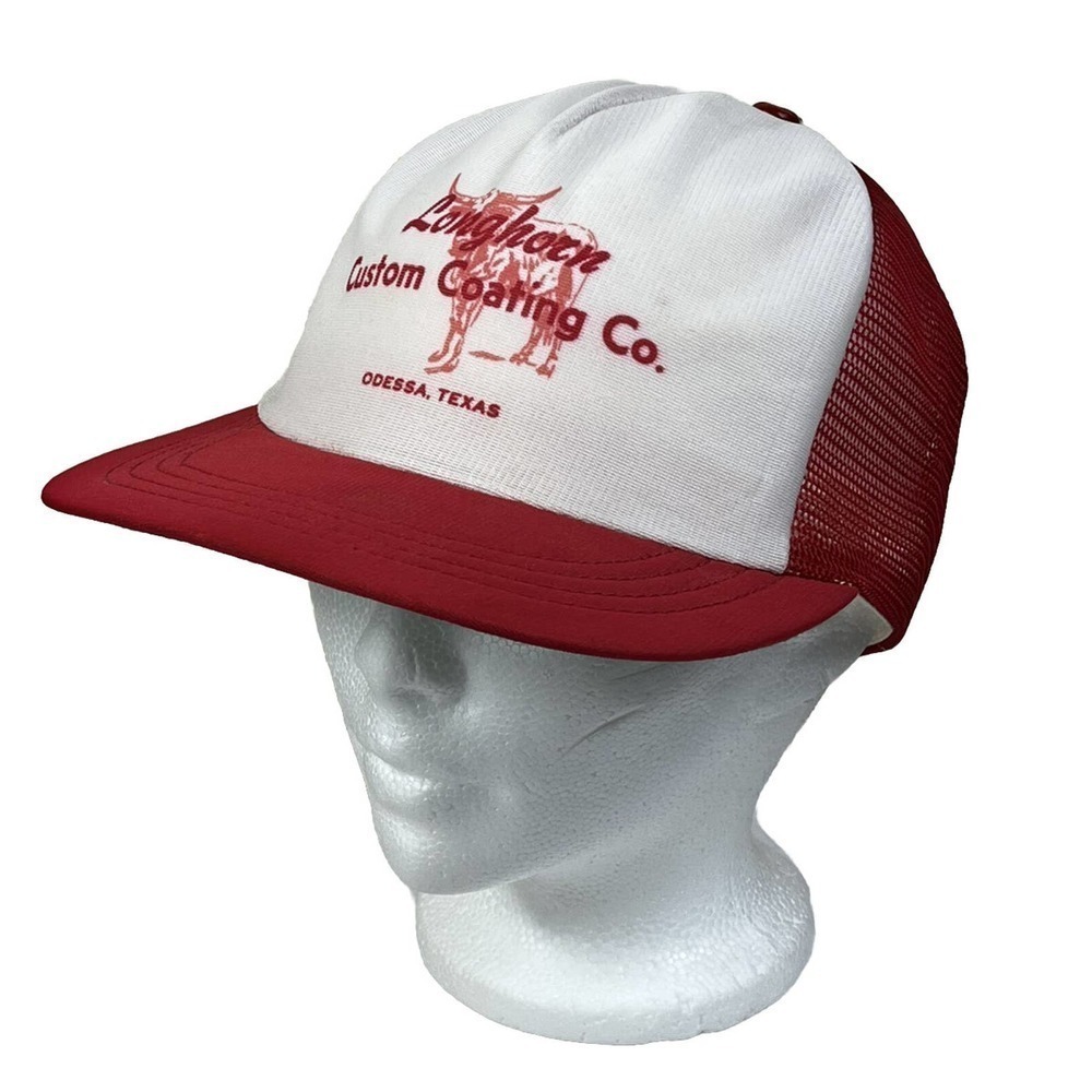 Vintage Trucker Style Hat - Red Snapback ~ Longhorn Custom Coating Co Odessa TX - Picture 5 of 6